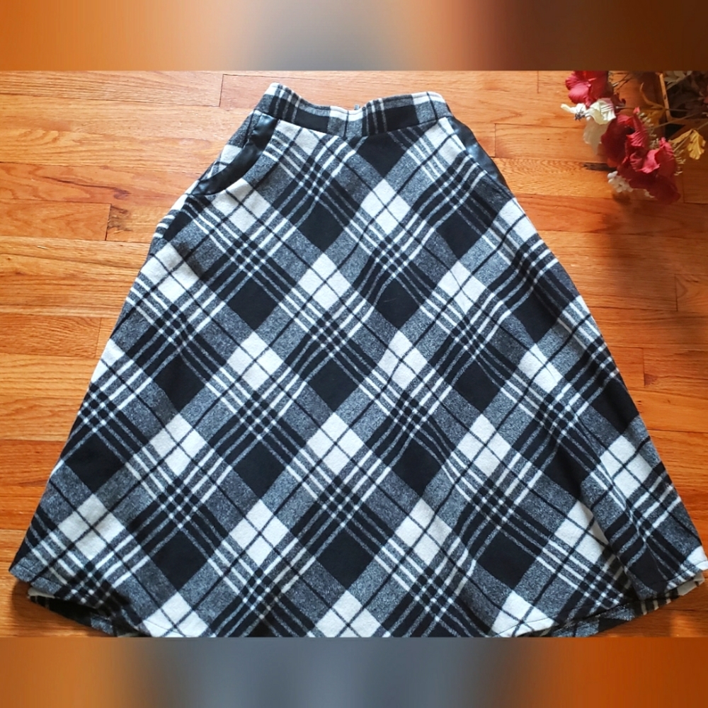 IDEALSANXUN Womens High Elastic Waist Maxi Skirt Aline Plaid Wool Blend XS NWOT